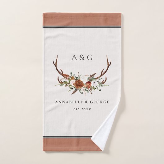 テラコッタセージ緑のスタッグアントラーエレガントフローラ バスタオルセット (ハンドタオル)