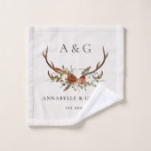 テラコッタセージ緑のスタッグアントラーエレガントフローラ バスタオルセット (ウォッシュタオル)