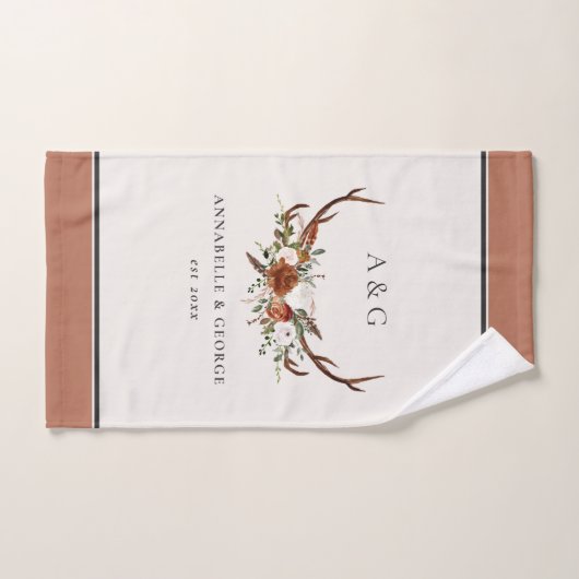 テラコッタセージ緑のスタッグアントラーエレガントフローラ バスタオルセット (ハンドタオル)