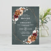 テラコッタセージBurgundyグリーナリー幾何学ウェディング 招待状 (スタンド正面)