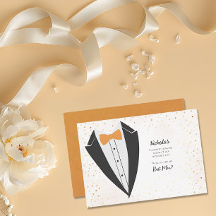 テラコッタタツキシード花婿介添人紙吹雪提案 招待状