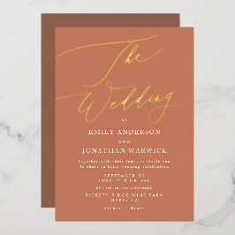 テラコッタダスティオレンジボエレガントホ金ゴールド結婚ズ 箔招待状