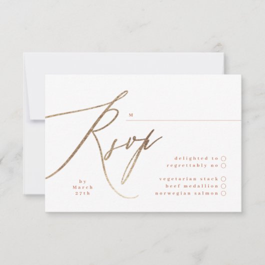 テラコッタダスティホワイトボエレガントホ金ゴールド結婚ズ 出欠カード (正面)