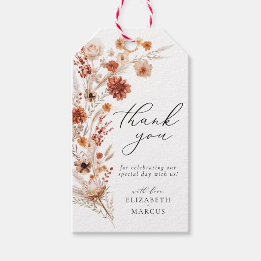 テラコッタダリアワイルドフラワーエレガントな結婚式の好意 ギフトタグ (正面)