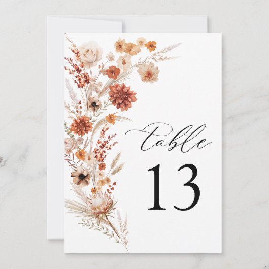 テラコッタダリア結婚ワイルドフラワーのテーブル番号 (裏面)