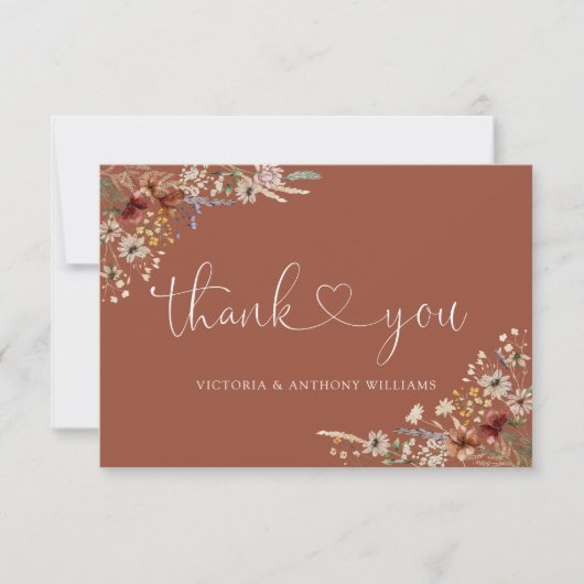 テラコッタチニーワイルドフラワーブライダルシャワーフラット サンキューカード (正面)