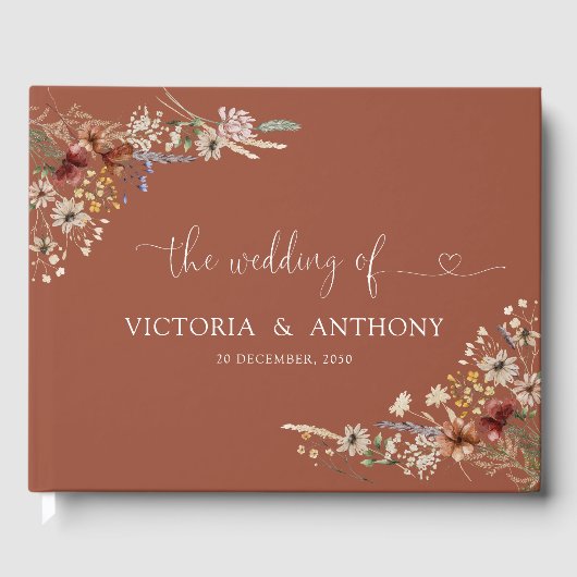 テラコッタチニーワイルドフラワー結婚ズゲストブック ゲストブック (正面)