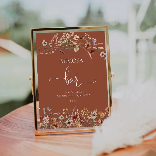 テラコッタチニーワイルドフラワー金ゴールドミモザバーサイン 台座サイン