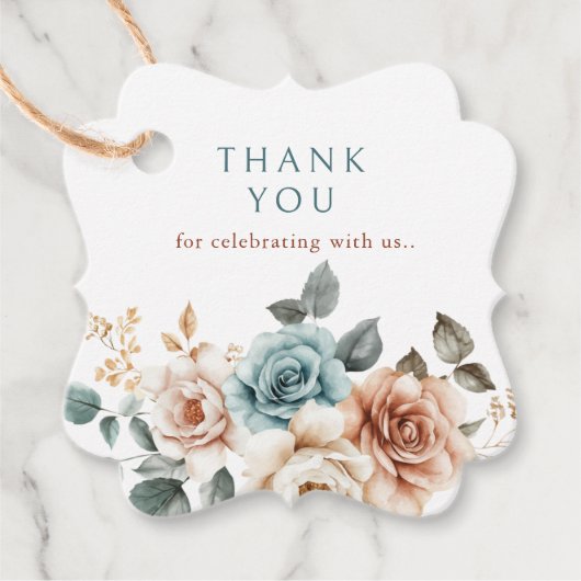 テラコッタティール(緑がかった色)ニュートラルウォーターカラーサンキュー フェイバータグ (正面)