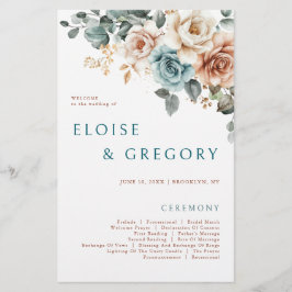 テラコッタティール（緑がかった色）ニュートラルウォーターカラー結婚式 プログラム