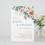 テラコッタティール（緑がかった色）ニュートラルウォーターカラー結婚式 プログラム (スタンド正面)