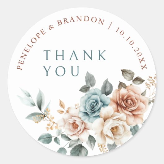 テラコッタティール（緑がかった色）ニュートラルウォーター感謝していカラーフローラユー ラウンドシール (正面)