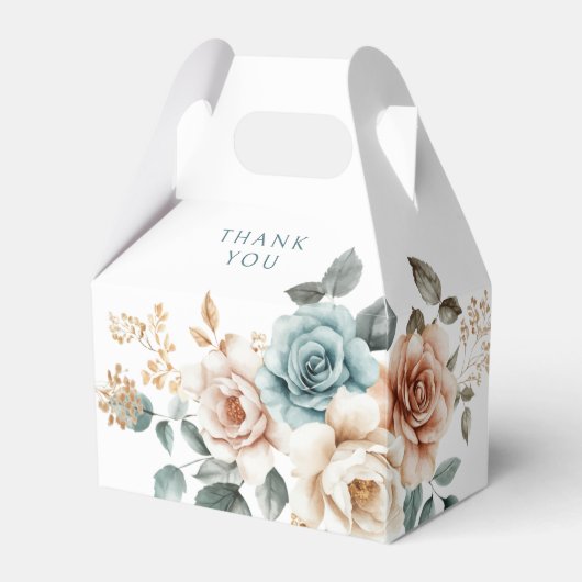 テラコッタティール（緑がかった色）ニュートラルウォーター色結婚フローラ フェイバーボックス (正面サイド)