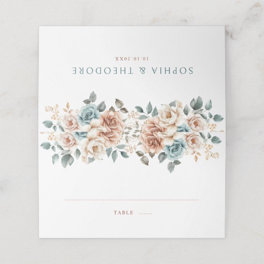 テラコッタティール（緑がかった色）ニュートラルウォーター色結婚フローラ プレイスカード (外部開封)