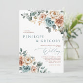 テラコッタティール(緑がかった色)ニュートラルウォーター色結婚フローラ 招待状 (スタンド正面)