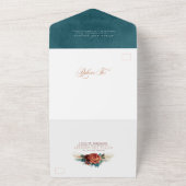テラコッタティール（緑がかった色）フローラボホエレガントな結婚式 オールインワン招待状 (外側)