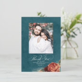 テラコッタティール(緑がかった色)ブルー結婚ズありがとう写真 サンキューカード (スタンド正面)