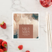 テラコッタティール(緑がかった色)ミスター&ミセスモダンパインタリー結婚ズ スタンダードカクテルナプキン (インサイチュ)
