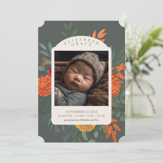 テラコッタティール(緑がかった色)秋フローラ誕生発表 招待状 (スタンド正面)