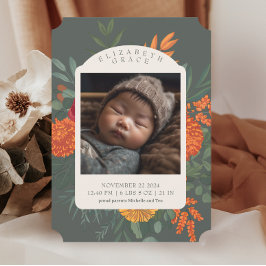 テラコッタティール（緑がかった色）秋フローラ誕生発表 招待状