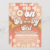 テラコッタデイジーグルーヴィーワンガール1st誕生日 招待状 (正面/裏面)