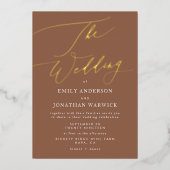 テラコッタデザートオレンエレガントジボホ金ゴールド結婚ズ 箔招待状 (正面)