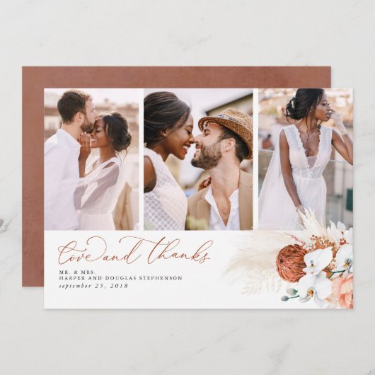 テラコッタトロピカルパンパスグラス結婚の感謝 サンキューカード (正面/裏面)