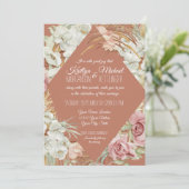 テラコッタトロピカルパンパスグリーンリー赤面フローラ 招待状 (スタンド正面)