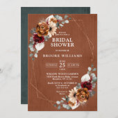 テラコッタネイビーグリーナリージオメトリックブライダルシャワー 招待状 (正面/裏面)