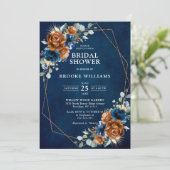 テラコッタネイビーグリーナリージオメトリックブライダルシャワー 招待状 (スタンド正面)