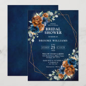 テラコッタネイビーグリーナリージオメトリックブライダルシャワー 招待状 (正面/裏面)