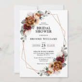 テラコッタネイビーグリーナリージオメトリックブライダルシャワー 招待状 (正面)