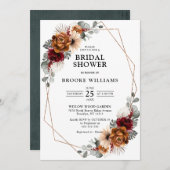 テラコッタネイビーグリーナリージオメトリックブライダルシャワー 招待状 (正面/裏面)