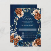 テラコッタネイビーグリーンリージオメトリックRSVPカード 招待状 (正面/裏面)