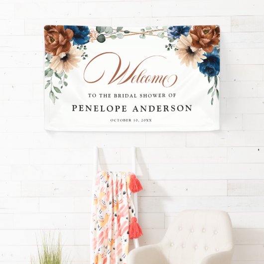 テラコッタネイビージオメトリックブライダルシャワーへようこそ 横断幕 (インサイチュ)