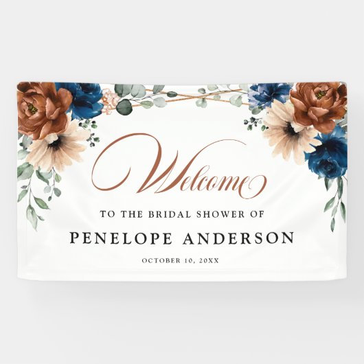 テラコッタネイビージオメトリックブライダルシャワーへようこそ 横断幕 (横)