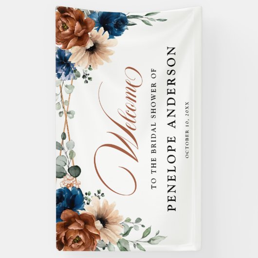 テラコッタネイビージオメトリックブライダルシャワーへようこそ 横断幕 (縦)