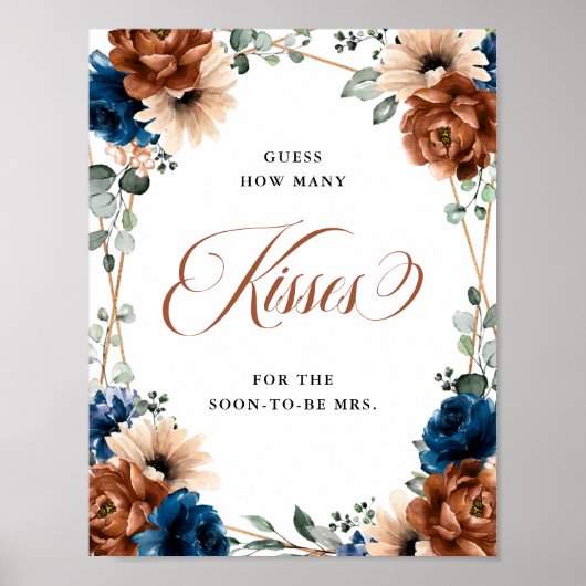 テラコッタネイビーブライダルシャワーどのぐらいキスサイン ポスター (正面)
