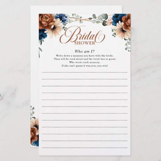 テラコッタネイビーブライダルシャワーゲーム私 (正面/裏面)