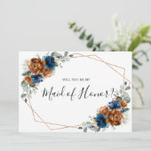 テラコッタネイビーブルーが私のメイド・オブ・オーナー(花嫁付き添い人) 招待状 (スタンド正面)