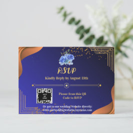 テラコッタネイビーブルーエレガントル 出欠カード