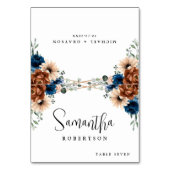 テラコッタネイビーブルーグリーナリージオメトリックゲスト名 テーブルナンバー (正面)