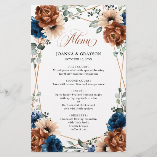 テラコッタネイビーブルーグリーナリージオメトリックメニュー (正面)