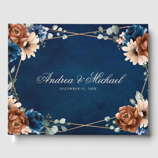 テラコッタネイビーブルーグリーナリージオメトリック結婚ス ゲストブック (正面)