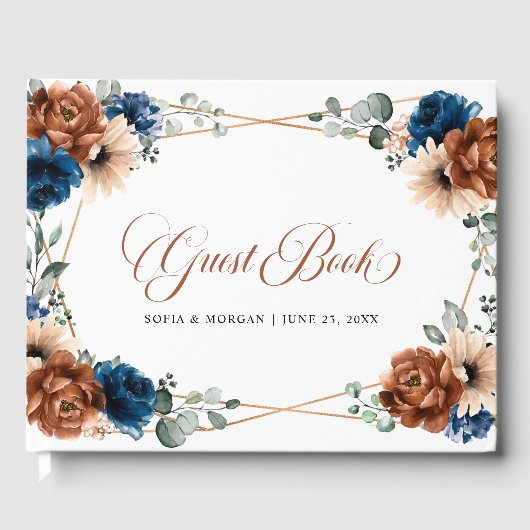 テラコッタネイビーブルーグリーナリージオメトリック結婚ス ゲストブック (正面)