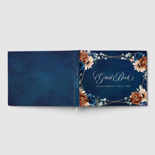 テラコッタネイビーブルーグリーナリージオメトリック結婚ス ゲストブック (全面)