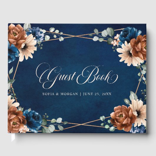 テラコッタネイビーブルーグリーナリージオメトリック結婚ス ゲストブック (正面)