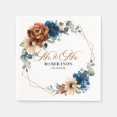 テラコッタネイビーブルーグリーナリージオメトリック結婚ス スタンダードカクテルナプキン (正面)