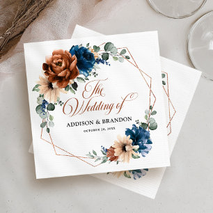 テラコッタネイビーブルーグリーナリージオメトリック結婚ス スタンダードカクテルナプキン