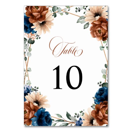 テラコッタネイビーブルーグリーナリージオメトリック結婚ス テーブルナンバー (裏面)